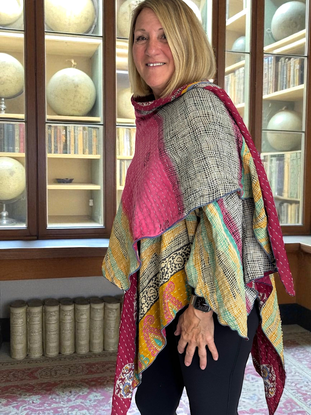 Vintage Recycled Cotton Kantha Triangled Ruana - TRVC710