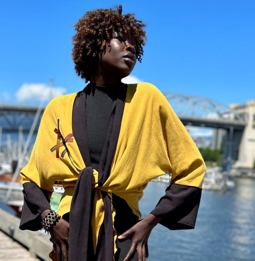 Linen Jacket wit silk applique - JOL503