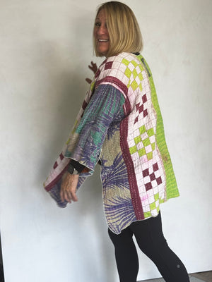 REVERSIBLE (SEE PICS) KANTHA VINTAGE COTTON JACKET - javc912
