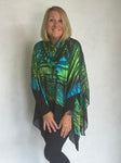 SILK PONCHO WITH SCARF AND TRIM - POS00014