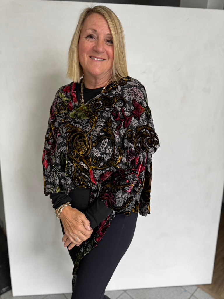 SILK BURNOUT VELVET TRIANGLED RUANA - TRS1113