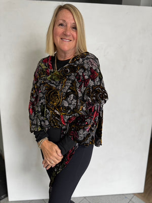 SILK BURNOUT VELVET TRIANGLED RUANA - TRS1113
