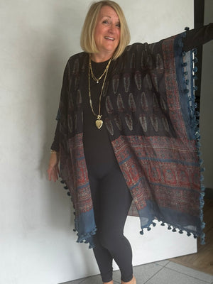 Organic Cotton Block Printed with Natural Dyes RUANA - RUC00011