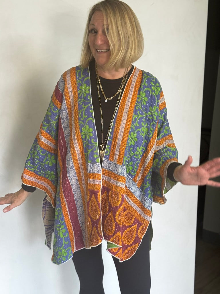 REVERSIBLE (SEE PICS) KANTHA VINTAGE COTTON JACKET - javc912