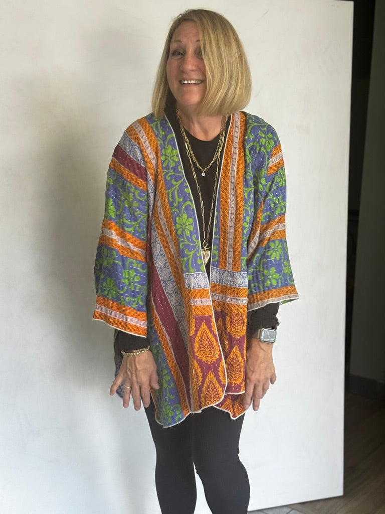 REVERSIBLE (SEE PICS) KANTHA VINTAGE COTTON JACKET - javc912