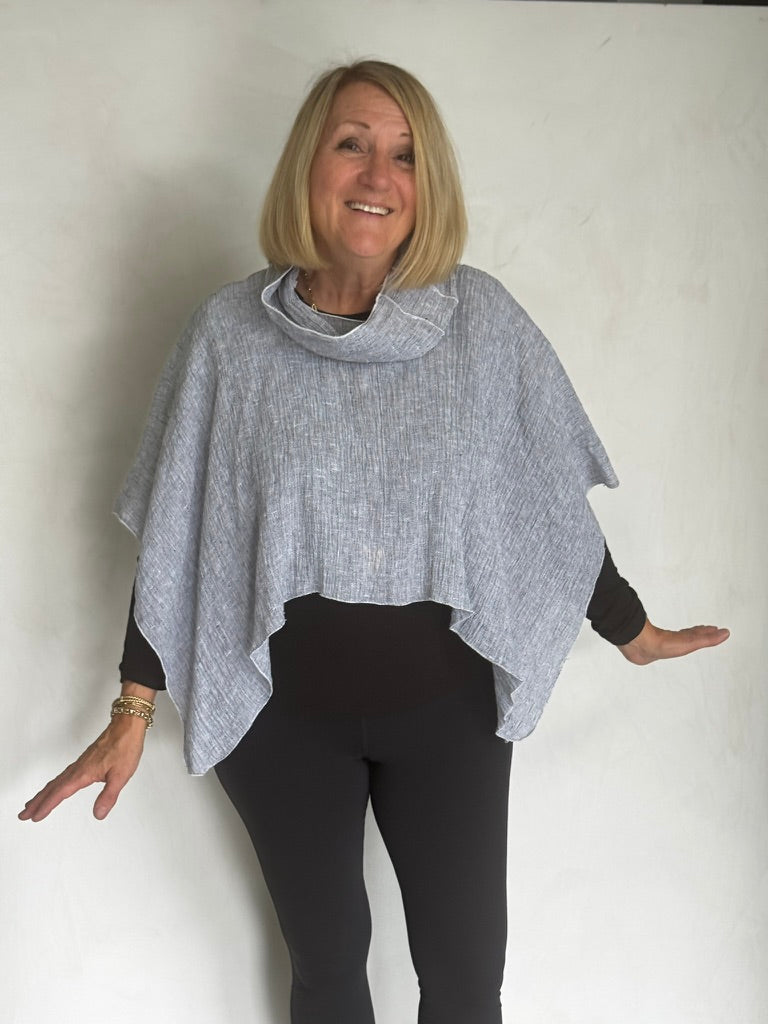 PONCHO WITH MATCHING SCARF LINEN - POL968