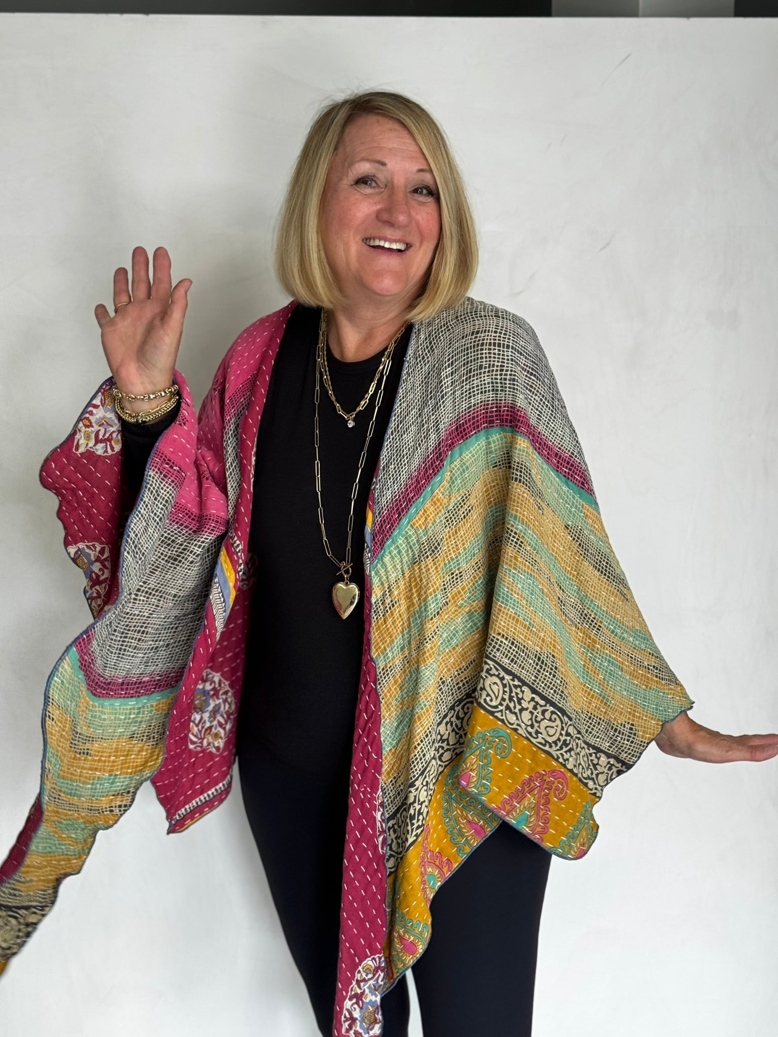 Vintage Recycled Cotton Kantha Triangled Ruana - TRVC710