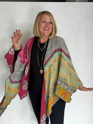 Vintage Recycled Cotton Kantha Triangled Ruana - TRVC710