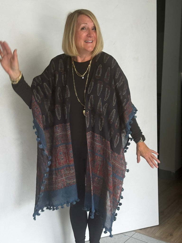Organic Cotton Block Printed with Natural Dyes RUANA - RUC00011