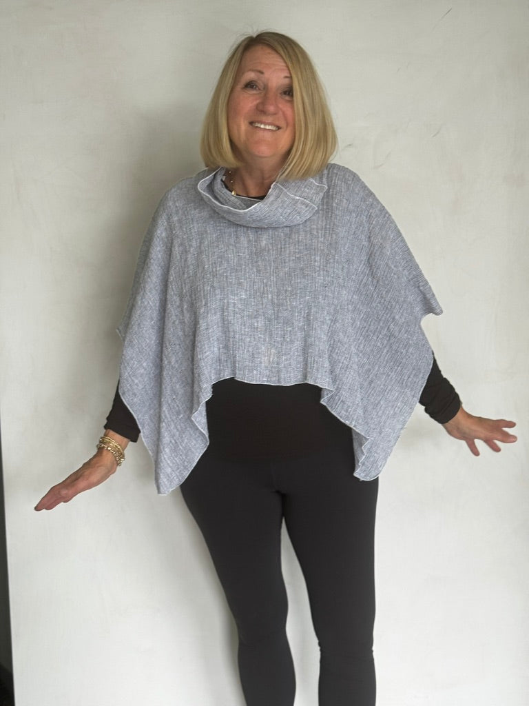 PONCHO WITH MATCHING SCARF LINEN - POL968