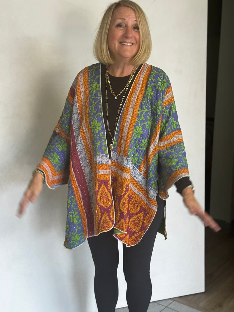 REVERSIBLE (SEE PICS) KANTHA VINTAGE COTTON JACKET - javc912