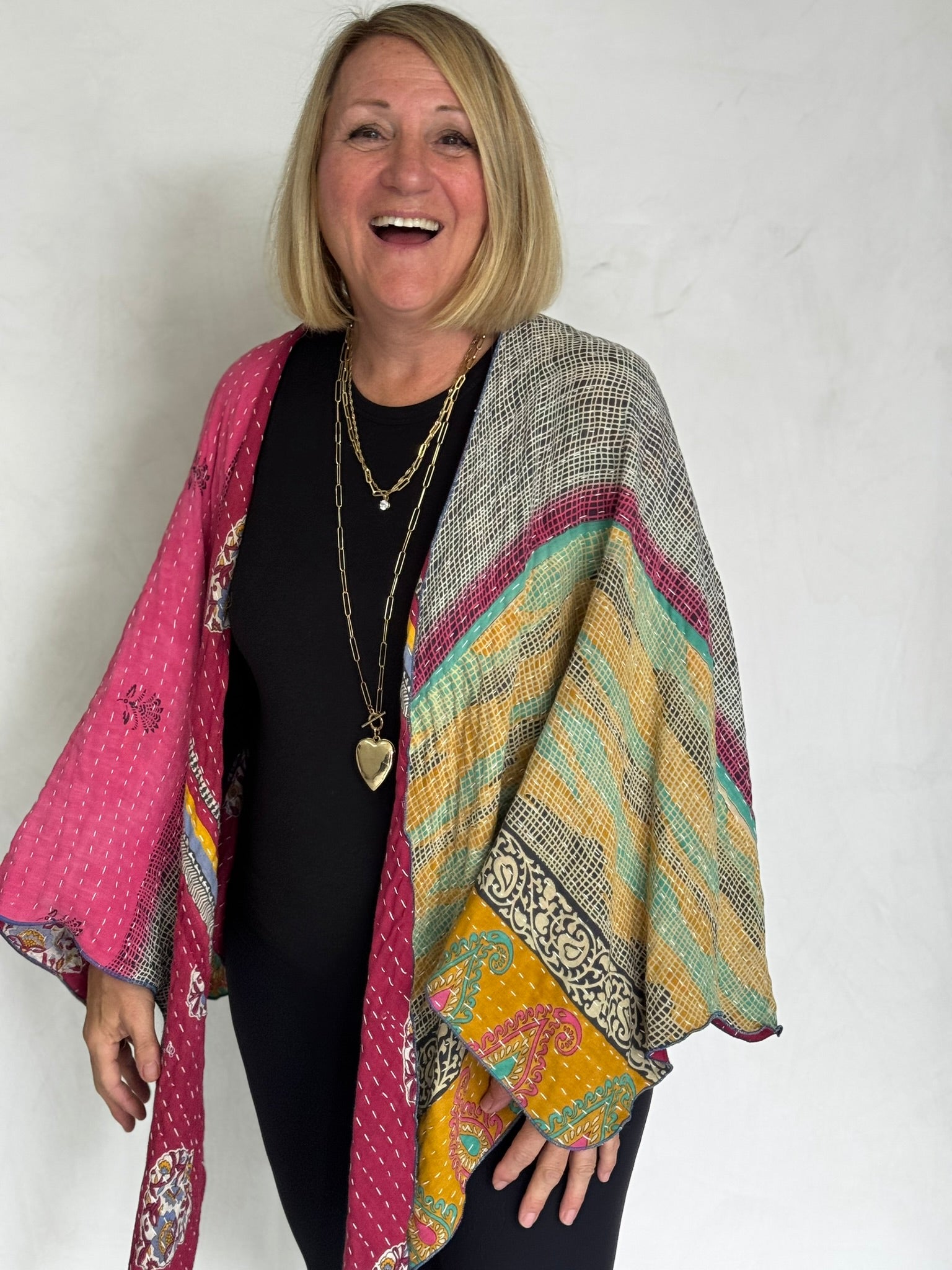 Vintage Recycled Cotton Kantha Triangled Ruana - TRVC710