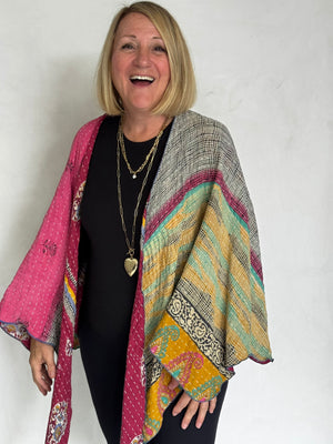 Vintage Recycled Cotton Kantha Triangled Ruana - TRVC710