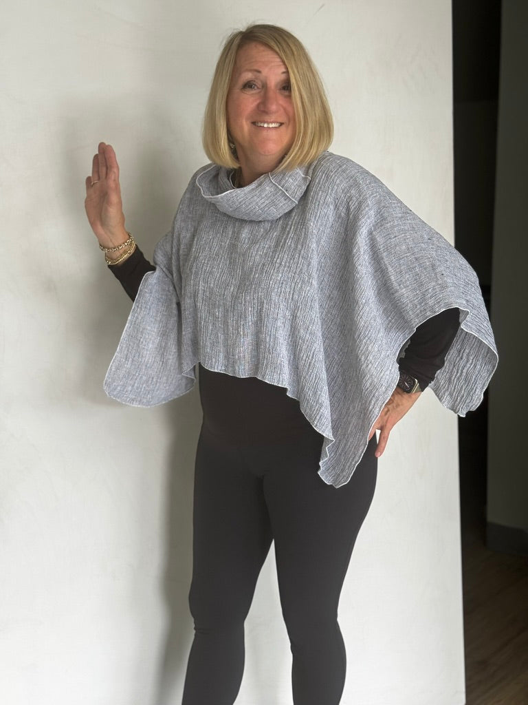 PONCHO WITH MATCHING SCARF LINEN - POL968