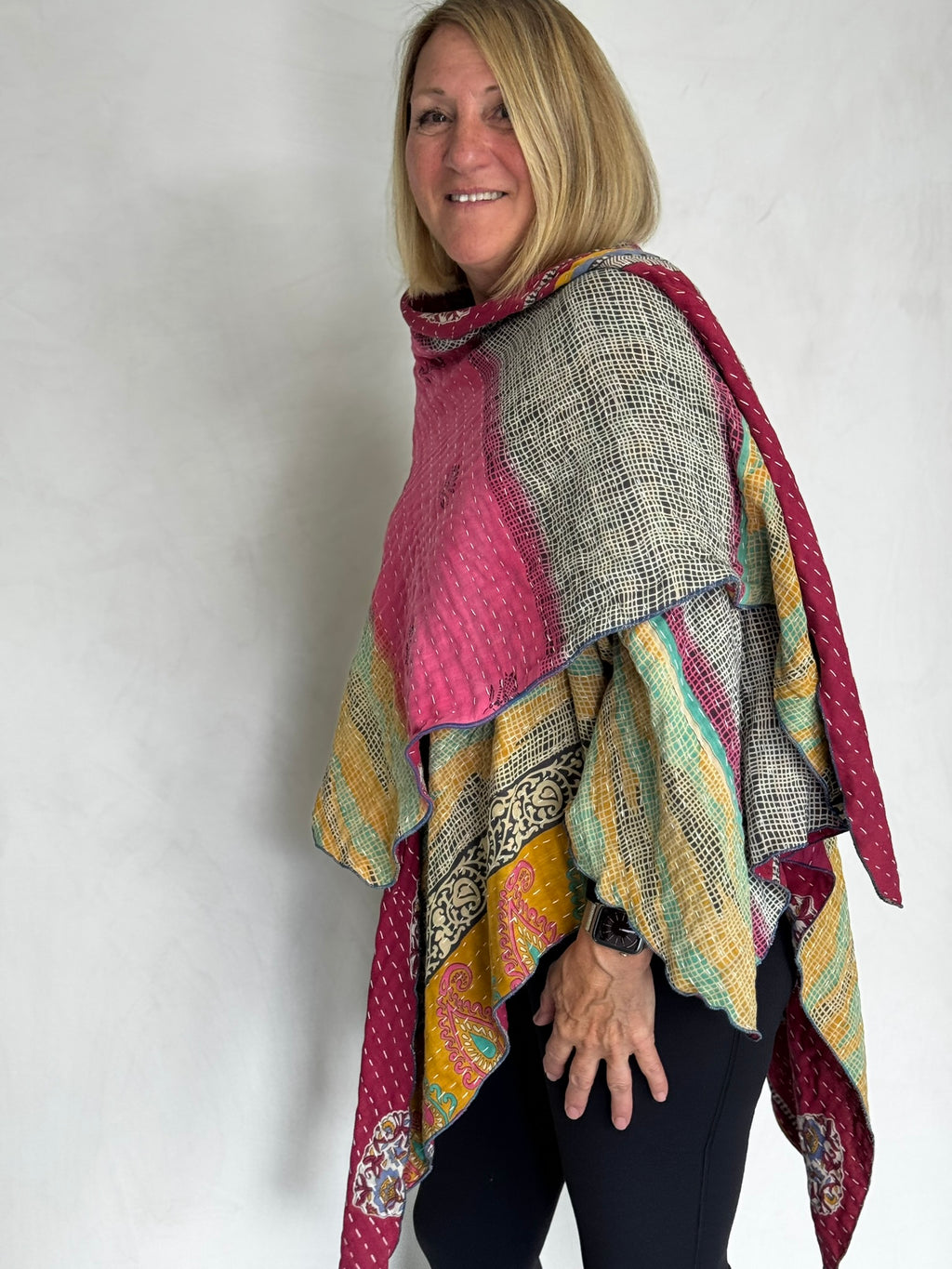 Vintage Recycled Cotton Kantha Triangled Ruana - TRVC710