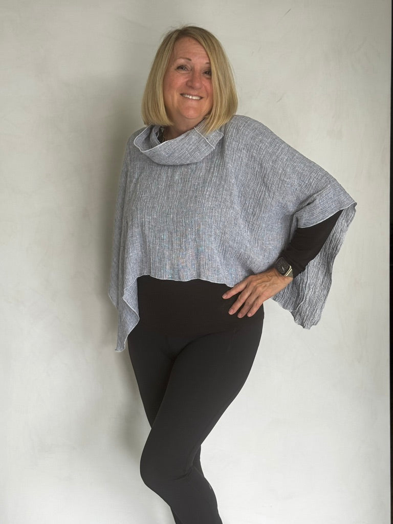 PONCHO WITH MATCHING SCARF LINEN - POL968