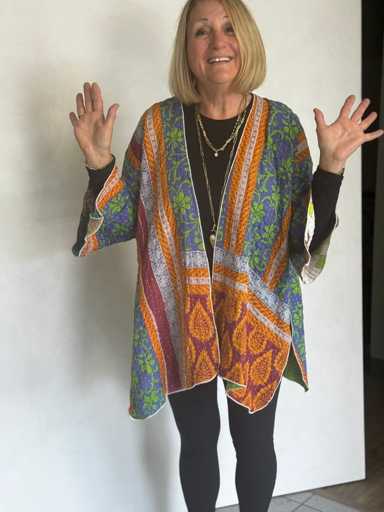 REVERSIBLE (SEE PICS) KANTHA VINTAGE COTTON JACKET - javc912