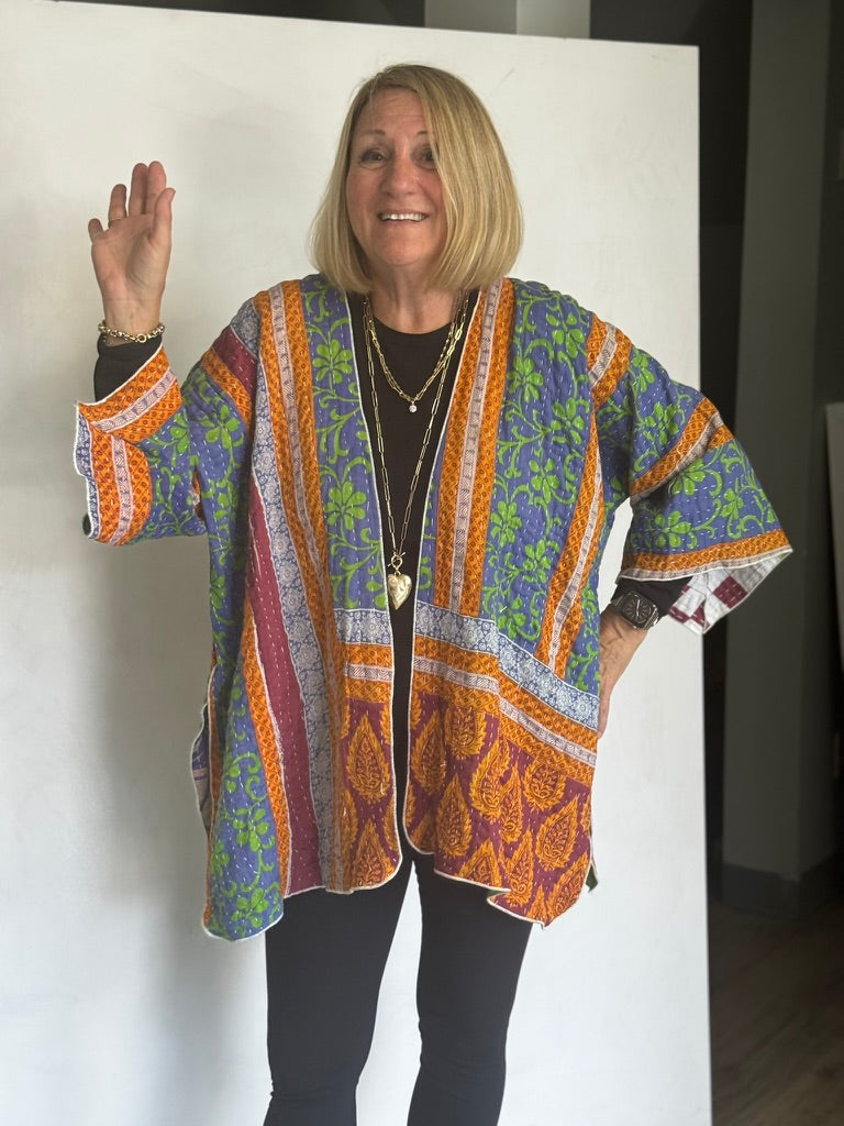 REVERSIBLE (SEE PICS) KANTHA VINTAGE COTTON JACKET - javc912
