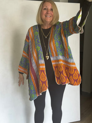 REVERSIBLE (SEE PICS) KANTHA VINTAGE COTTON JACKET - javc912