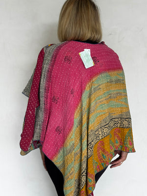 Vintage Recycled Cotton Kantha Triangled Ruana - TRVC710