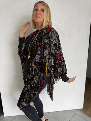 SILK BURNOUT VELVET TRIANGLED RUANA - TRS1113