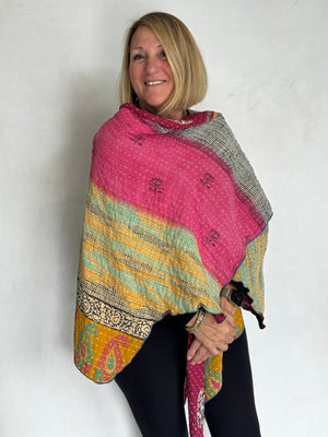 Vintage Recycled Cotton Kantha Triangled Ruana - TRVC710