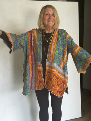 REVERSIBLE (SEE PICS) KANTHA VINTAGE COTTON JACKET - javc912