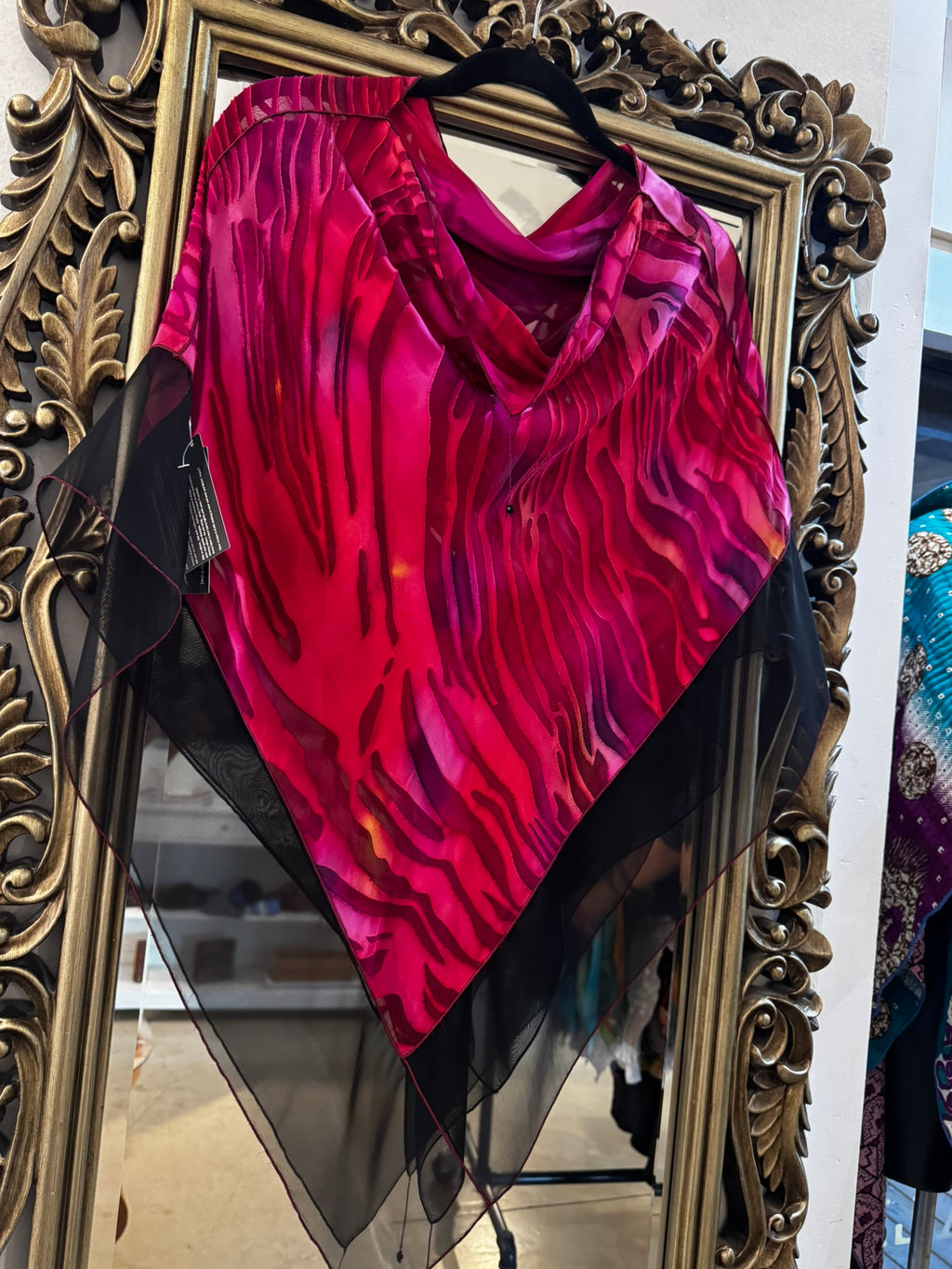 Triangle Poncho with Black Trim and little beads - TPS706