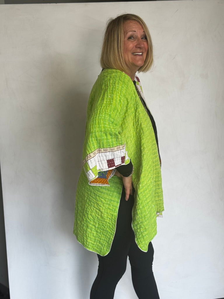 REVERSIBLE (SEE PICS) KANTHA VINTAGE COTTON JACKET - javc912