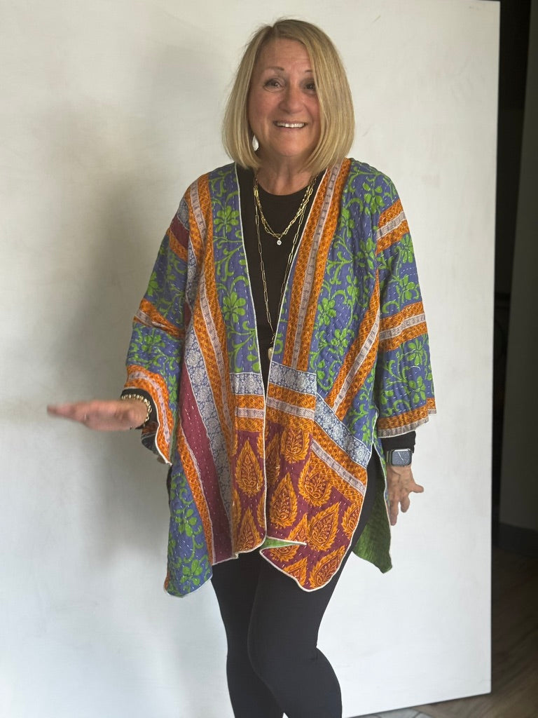 REVERSIBLE (SEE PICS) KANTHA VINTAGE COTTON JACKET - javc912