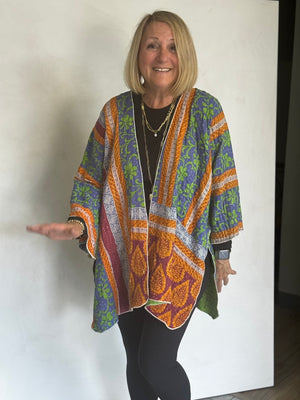 REVERSIBLE (SEE PICS) KANTHA VINTAGE COTTON JACKET - javc912