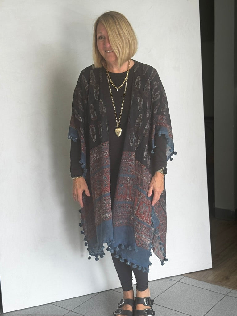 Organic Cotton Block Printed with Natural Dyes RUANA - RUC00011