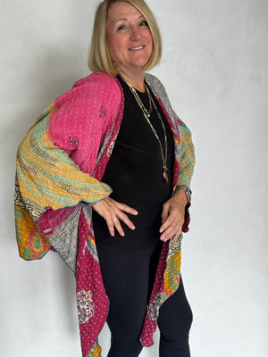 Vintage Recycled Cotton Kantha Triangled Ruana - TRVC710