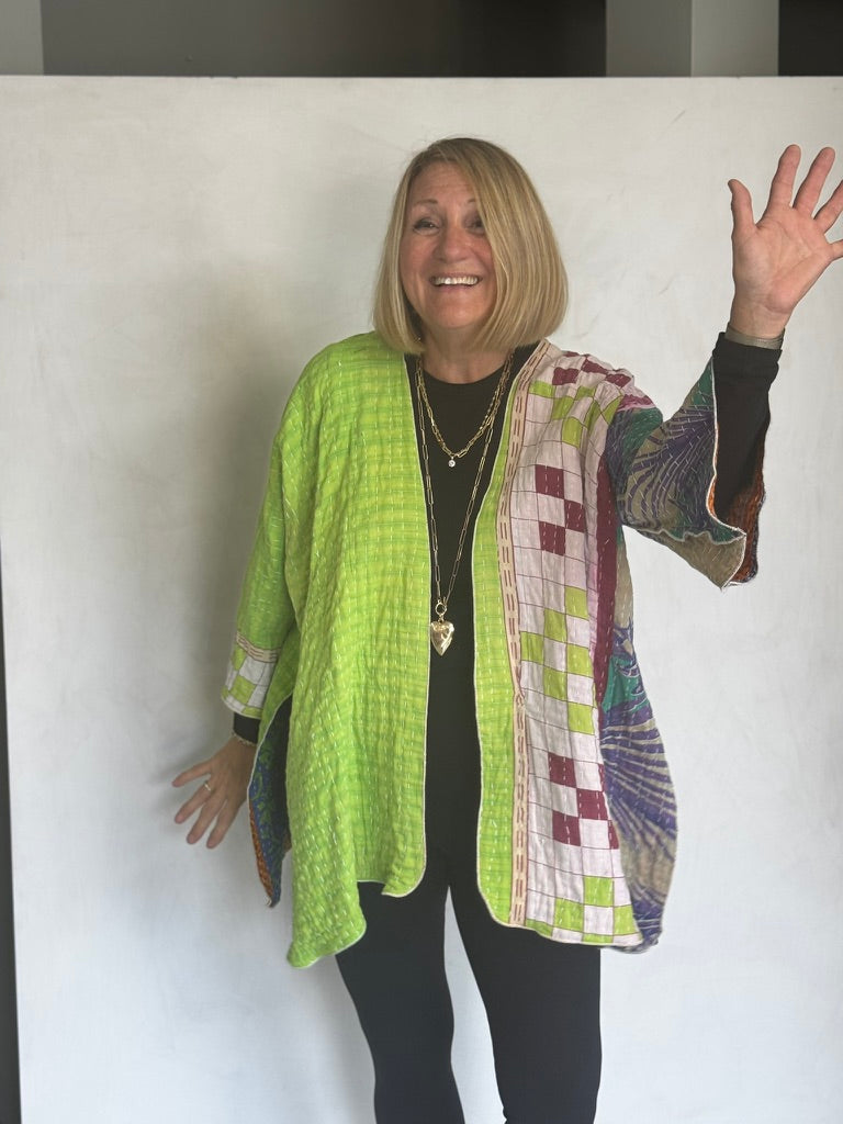 REVERSIBLE (SEE PICS) KANTHA VINTAGE COTTON JACKET - javc912
