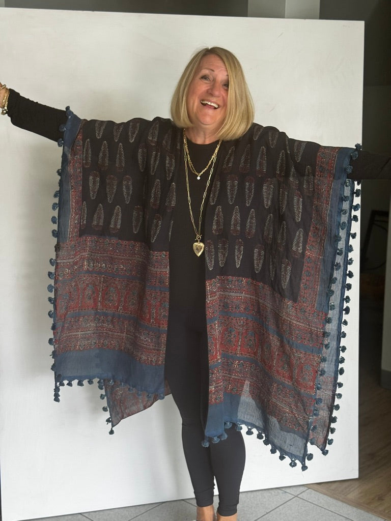 Organic Cotton Block Printed with Natural Dyes RUANA - RUC00011