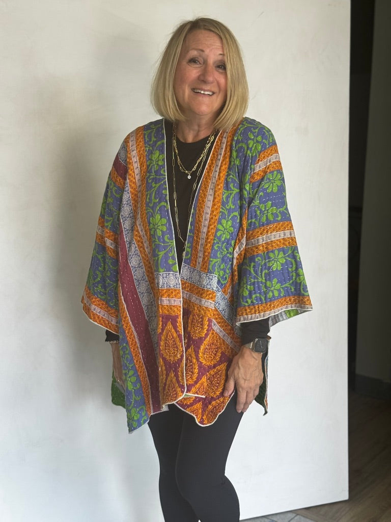 REVERSIBLE (SEE PICS) KANTHA VINTAGE COTTON JACKET - javc912