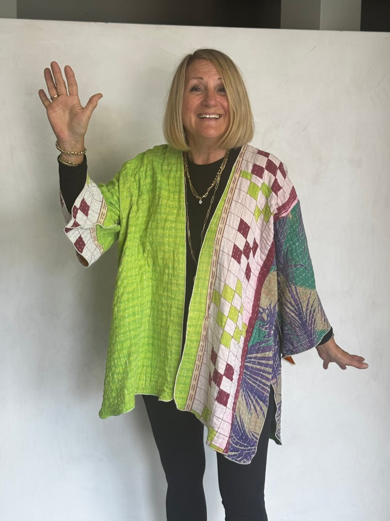REVERSIBLE (SEE PICS) KANTHA VINTAGE COTTON JACKET - javc912