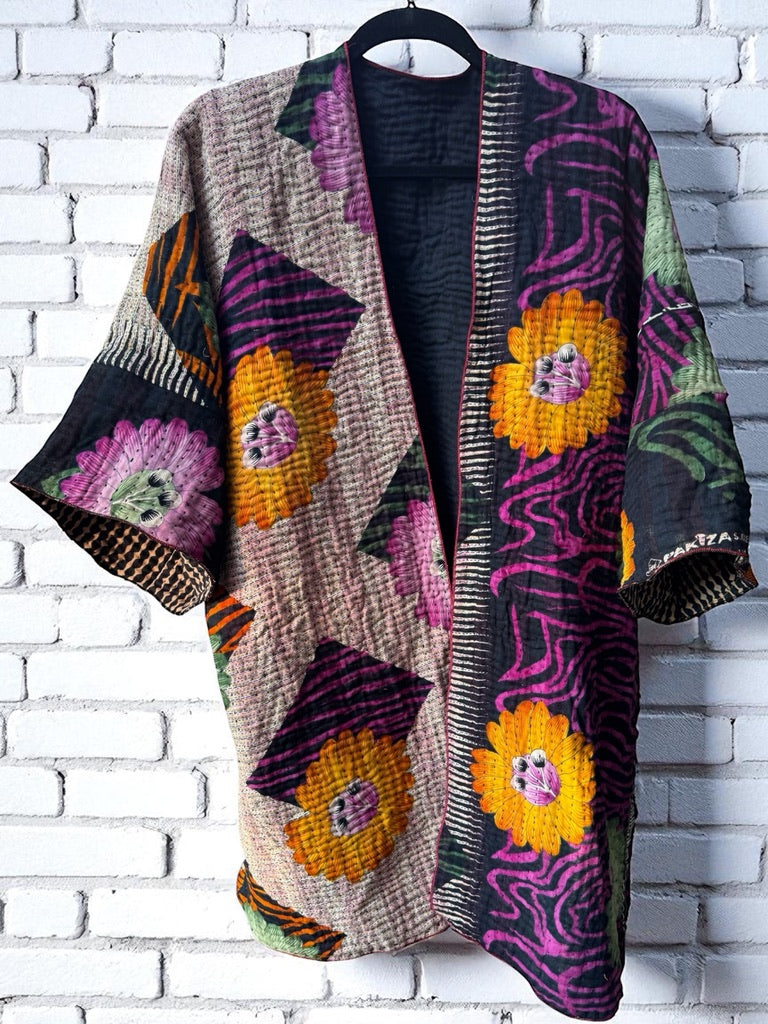 Vintage Cotton Kantha Jacket reversible - RUVC9616