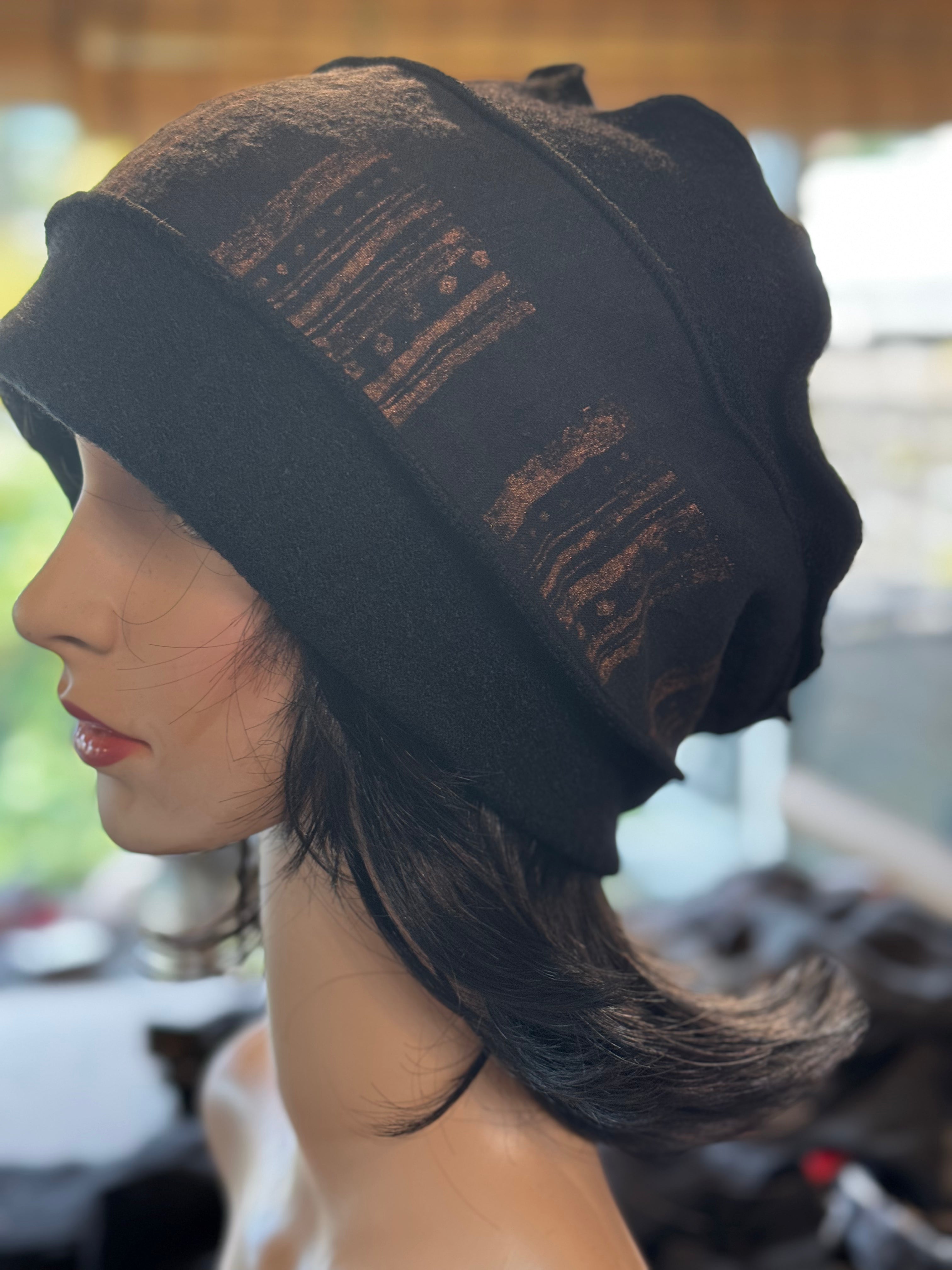 M - Wool and Linen hand painted hat HAWL91